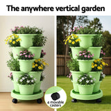 Garden Beds & Planters: Green Fingers 5 Tier Vertical Garden Planter, Stackable Planters with Wheels, Light Green, Garden Bed, Garden Tower Indoor Outdoor, Auto Drainage System, for Strawberries, Herbs, Flowers, Vegetables