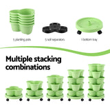 Garden Beds & Planters: Green Fingers 5 Tier Vertical Garden Planter, Stackable Planters with Wheels, Light Green, Garden Bed, Garden Tower Indoor Outdoor, Auto Drainage System, for Strawberries, Herbs, Flowers, Vegetables