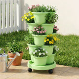 Garden Beds & Planters: Green Fingers 5 Tier Vertical Garden Planter, Stackable Planters with Wheels, Light Green, Garden Bed, Garden Tower Indoor Outdoor, Auto Drainage System, for Strawberries, Herbs, Flowers, Vegetables