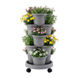 Garden Beds & Planters: Green Fingers 5 Tier Vertical Garden Planter, Stackable Planters with 4 Wheels, Grey, Raised Garden Bed, Garden Tower Indoor Outdoor, Auto Drainage System, for Strawberries, Herbs, Flower, Vegetables