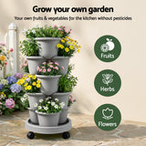 Garden Beds & Planters: Green Fingers 5 Tier Vertical Garden Planter, Stackable Planters with 4 Wheels, Grey, Raised Garden Bed, Garden Tower Indoor Outdoor, Auto Drainage System, for Strawberries, Herbs, Flower, Vegetables