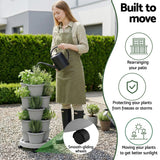 Garden Beds & Planters: Green Fingers 5 Tier Vertical Garden Planter, Stackable Planters with 4 Wheels, Grey, Raised Garden Bed, Garden Tower Indoor Outdoor, Auto Drainage System, for Strawberries, Herbs, Flower, Vegetables