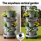 Garden Beds & Planters: Green Fingers 5 Tier Vertical Garden Planter, Stackable Planters with 4 Wheels, Grey, Raised Garden Bed, Garden Tower Indoor Outdoor, Auto Drainage System, for Strawberries, Herbs, Flower, Vegetables