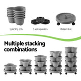 Garden Beds & Planters: Green Fingers 5 Tier Vertical Garden Planter, Stackable Planters with 4 Wheels, Grey, Raised Garden Bed, Garden Tower Indoor Outdoor, Auto Drainage System, for Strawberries, Herbs, Flower, Vegetables
