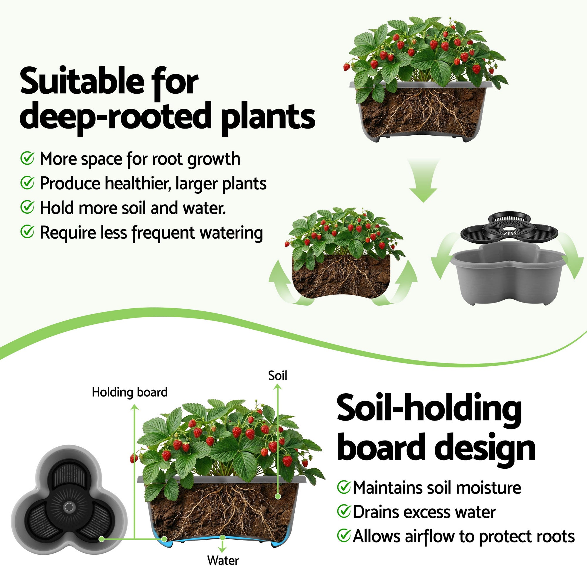 Garden Beds & Planters: Green Fingers 5 Tier Vertical Garden Planter, Stackable Planters with 4 Wheels, Grey, Raised Garden Bed, Garden Tower Indoor Outdoor, Auto Drainage System, for Strawberries, Herbs, Flower, Vegetables