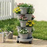 Garden Beds & Planters: Green Fingers 5 Tier Vertical Garden Planter, Stackable Planters with 4 Wheels, Grey, Raised Garden Bed, Garden Tower Indoor Outdoor, Auto Drainage System, for Strawberries, Herbs, Flower, Vegetables