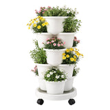 Garden Beds & Planters: Green Fingers 5 Tier Vertical Garden Planter, Stackable Planters with Wheels, White, Garden Bed, Garden Tower Indoor Outdoor, Auto Drainage System, for Strawberries, Herbs, Flowers, Vegetables