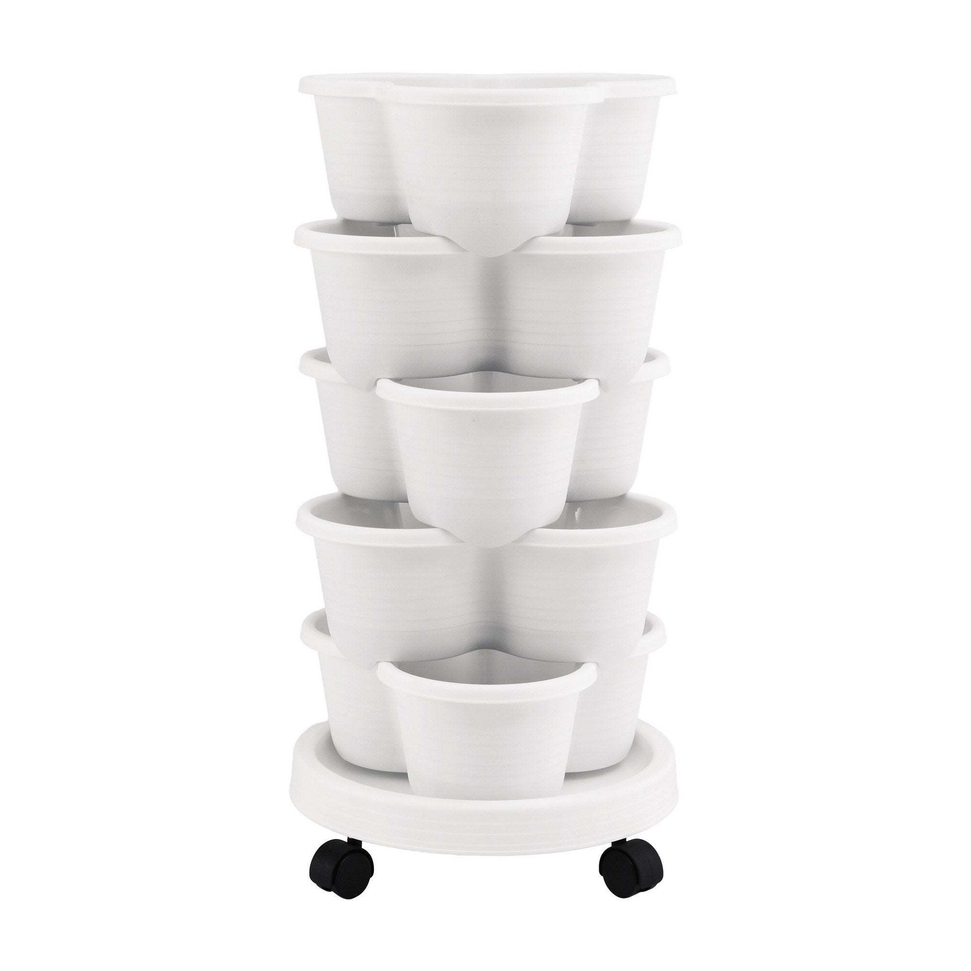 Garden Beds & Planters: Green Fingers 5 Tier Vertical Garden Planter, Stackable Planters with Wheels, White, Garden Bed, Garden Tower Indoor Outdoor, Auto Drainage System, for Strawberries, Herbs, Flowers, Vegetables