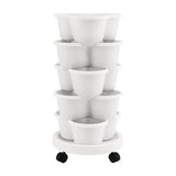 Garden Beds & Planters: Green Fingers 5 Tier Vertical Garden Planter, Stackable Planters with Wheels, White, Garden Bed, Garden Tower Indoor Outdoor, Auto Drainage System, for Strawberries, Herbs, Flowers, Vegetables