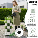 Garden Beds & Planters: Green Fingers 5 Tier Vertical Garden Planter, Stackable Planters with Wheels, White, Garden Bed, Garden Tower Indoor Outdoor, Auto Drainage System, for Strawberries, Herbs, Flowers, Vegetables