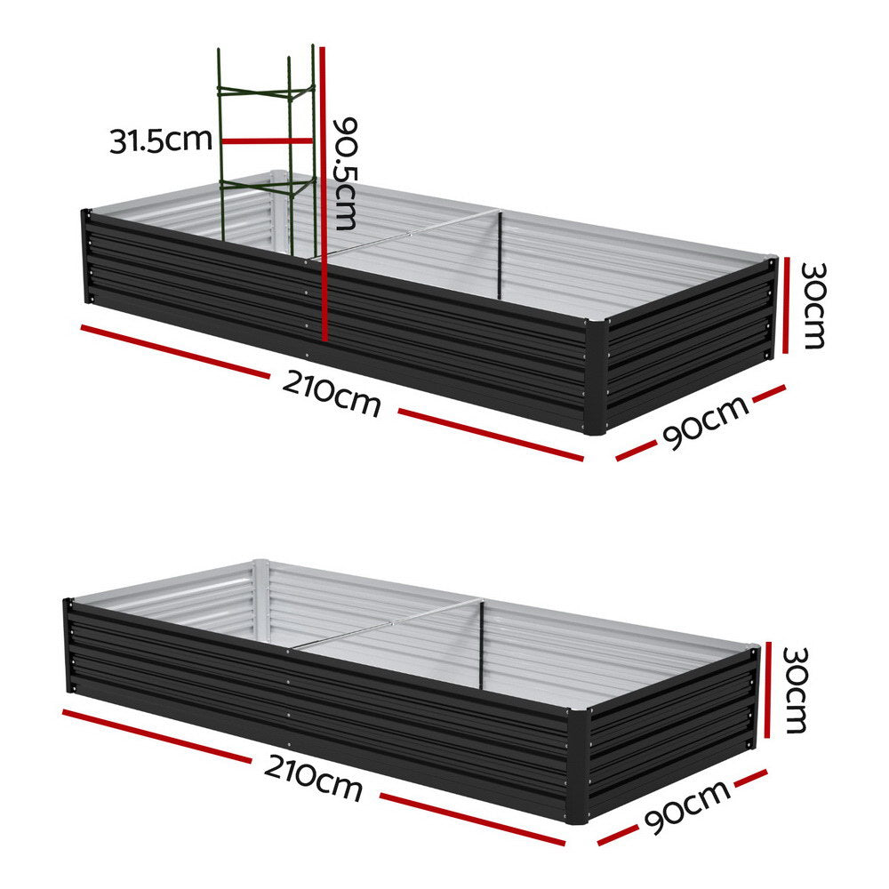 Garden Beds & Planters: Green Fingers Raised Garden Bed 2 Pcs 210x90cm Planter Box Container Galvanised Metal Outdoor