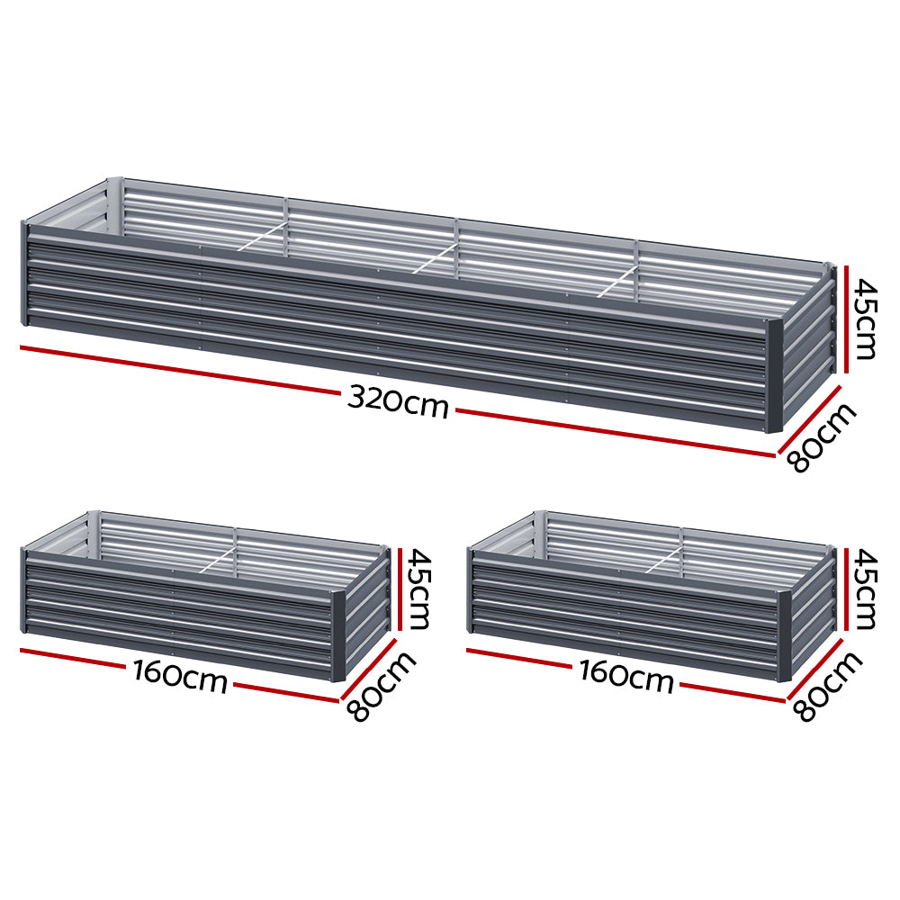 Garden Beds & Planters: Green Fingers Garden Bed 320X80X45cm Planter Box Raised Container Galvanised Herb
