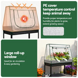 Garden Beds & Planters: Green Fingers Elevated Metal Garden Bed Kit w Mini Greenhouse Cover 116x60cm Stand-Up Height Trellis
