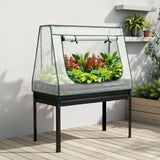 Garden Beds & Planters: Green Fingers Elevated Metal Garden Bed Kit w Mini Greenhouse Cover 116x60cm Stand-Up Height Trellis
