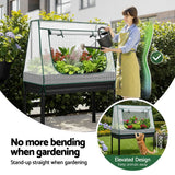 Garden Beds & Planters: Green Fingers Elevated Metal Garden Bed Kit w Mini Greenhouse Cover 116x60cm Stand-Up Height Trellis