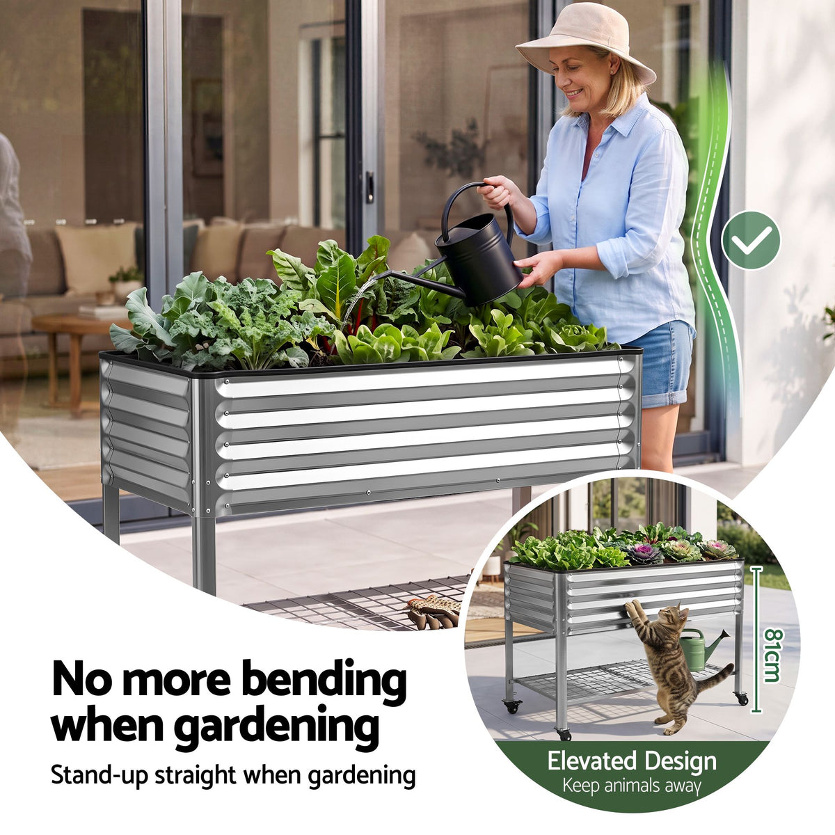 Green Fingers Mobile Raised Garden Bed with Wheels Storage Shelf 81cm Height for Vegetables Herb Silver