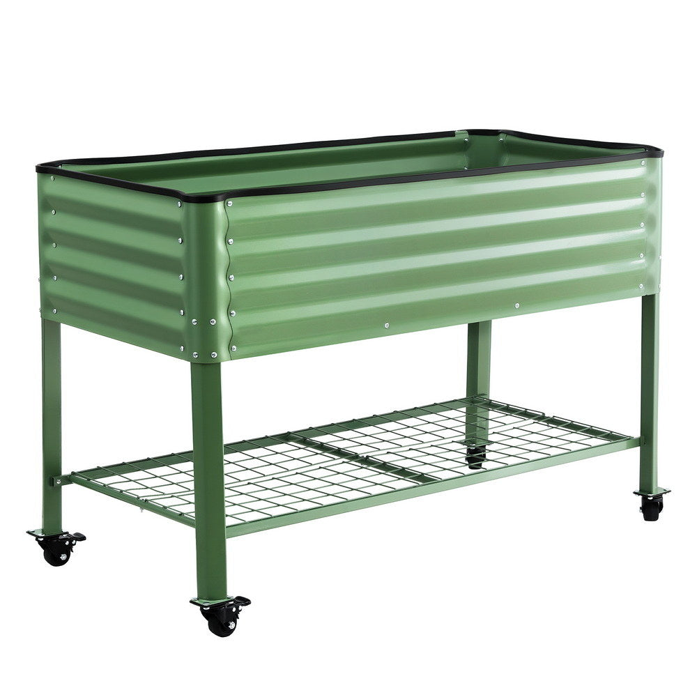 Garden Beds & Planters: Green Fingers Elevated Raised Garden Bed Kit Mobile w/ Locking Wheels & Storage Shelf 100KG Max Load 115x60x81cm | Galvanized Steel, Portable Green Organizer for Seniors, Patio, Balcony, Vegetables