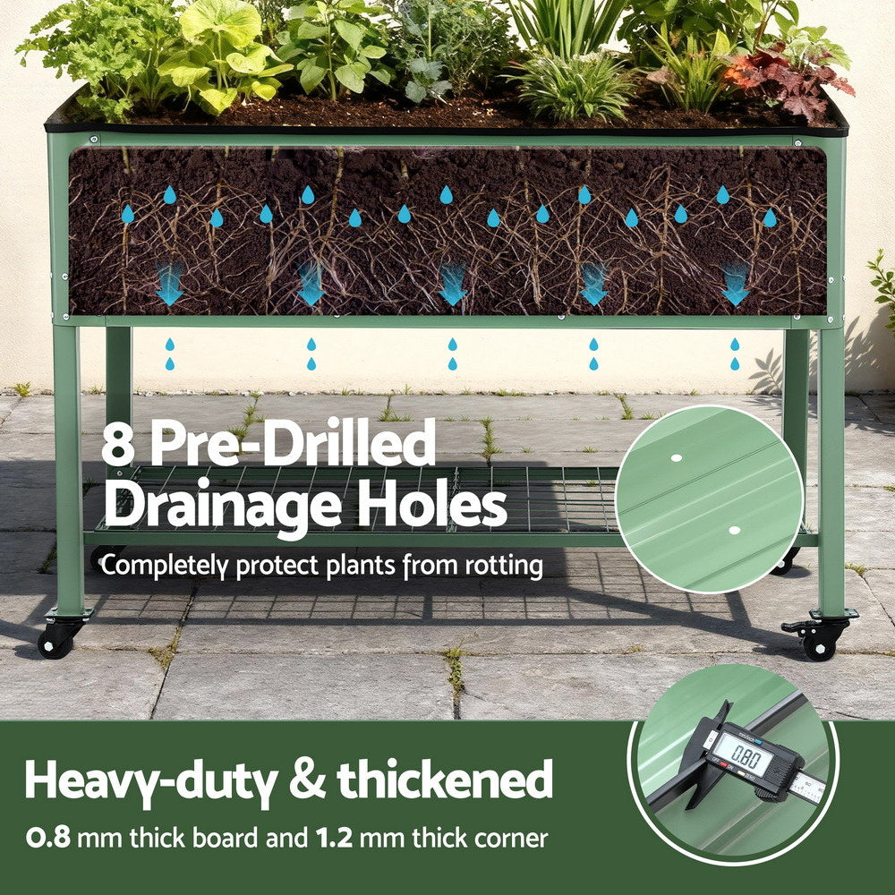 Garden Beds & Planters: Green Fingers Elevated Raised Garden Bed Kit Mobile w/ Locking Wheels & Storage Shelf 100KG Max Load 115x60x81cm | Galvanized Steel, Portable Green Organizer for Seniors, Patio, Balcony, Vegetables