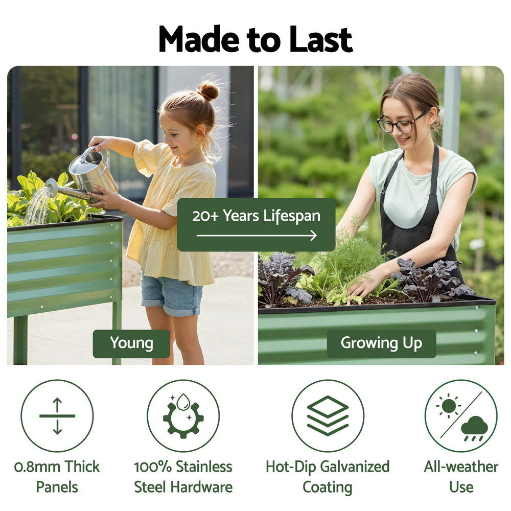 Garden Beds & Planters: Green Fingers Elevated Raised Garden Bed Kit Mobile w/ Locking Wheels & Storage Shelf 100KG Max Load 115x60x81cm | Galvanized Steel, Portable Green Organizer for Seniors, Patio, Balcony, Vegetables