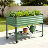 Garden Beds & Planters: Green Fingers Elevated Raised Garden Bed Kit Mobile w/ Locking Wheels & Storage Shelf 100KG Max Load 115x60x81cm | Galvanized Steel, Portable Green Organizer for Seniors, Patio, Balcony, Vegetables