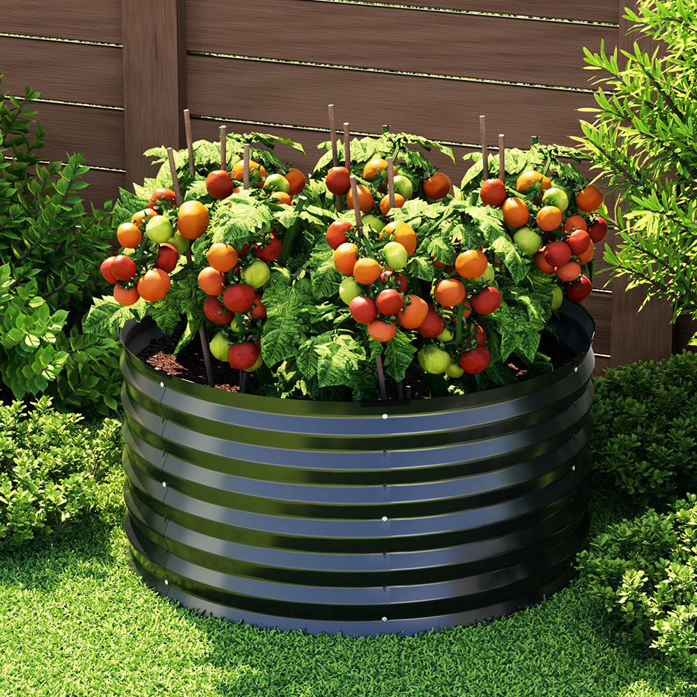 Garden Ornaments: Green Fingers Garden Bed 90X45cm Round Latches Planter Box Raised Galvanised Herb