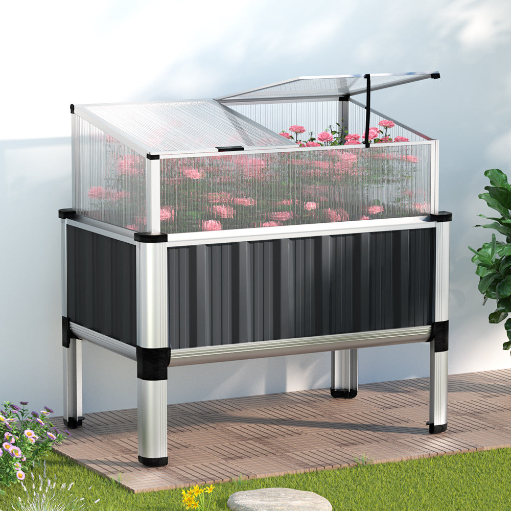 Greenhouses & Accessories: Green Fingers Garden Bed 80x49x74cm Greenhouse Planter Box Raised Galvanised Herb