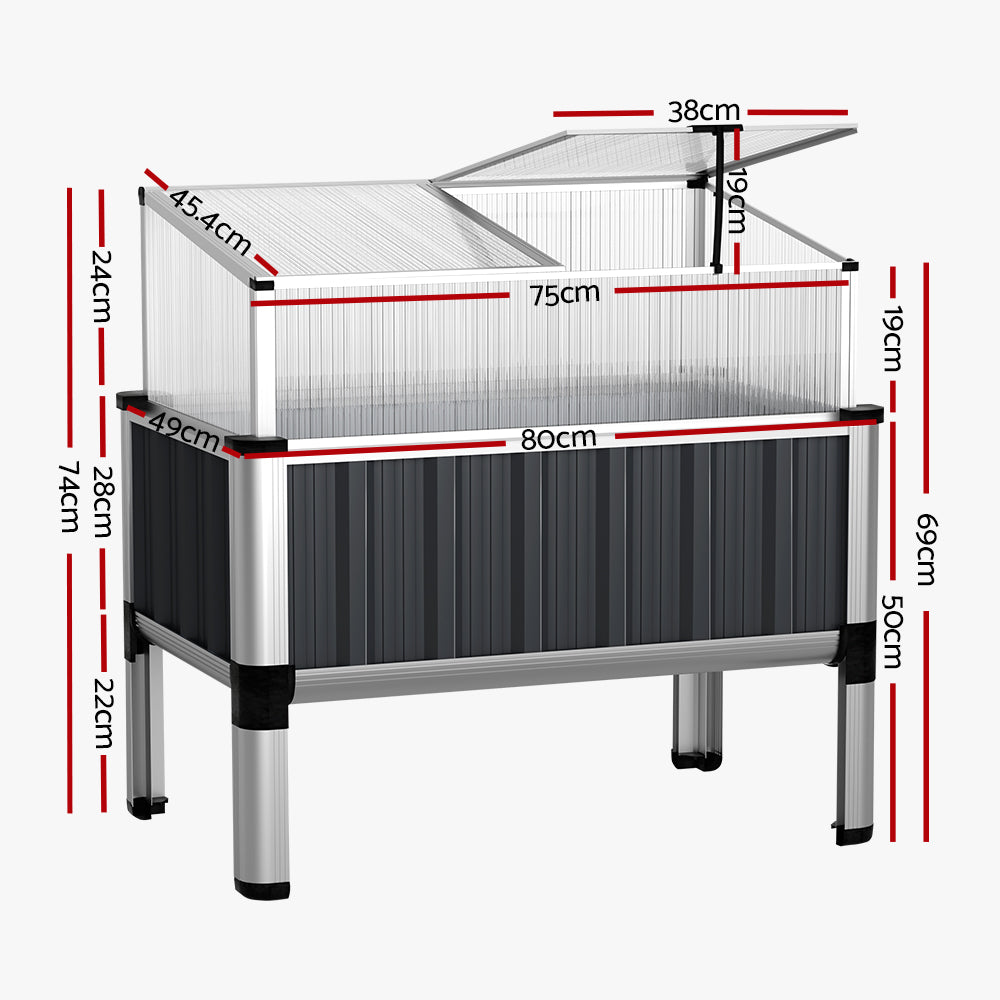 Greenhouses & Accessories: Green Fingers Garden Bed 80x49x74cm Greenhouse Planter Box Raised Galvanised Herb