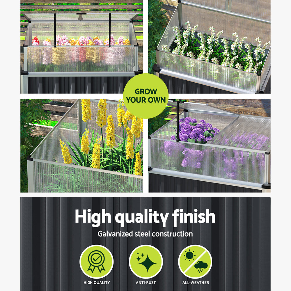 Greenhouses & Accessories: Green Fingers Garden Bed 80x49x74cm Greenhouse Planter Box Raised Galvanised Herb