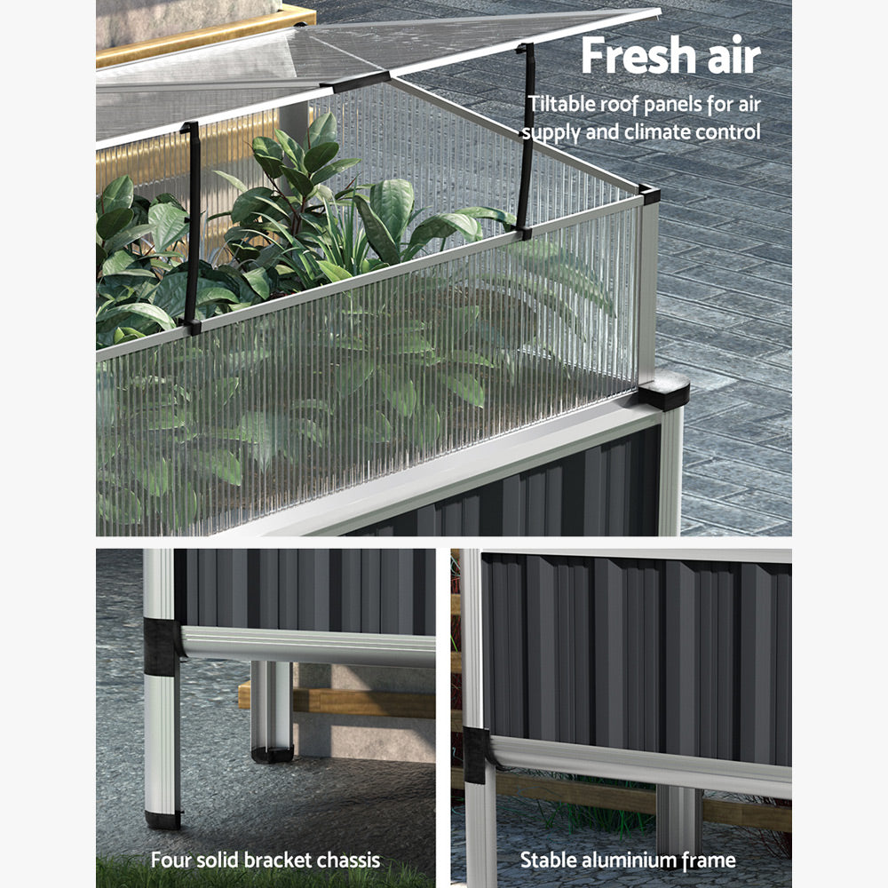 Greenhouses & Accessories: Green Fingers Garden Bed 80x49x74cm Greenhouse Planter Box Raised Galvanised Herb