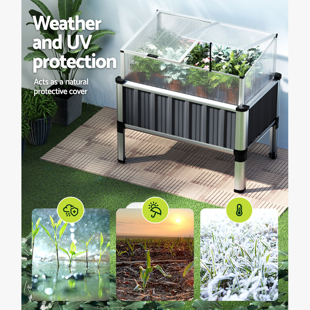 Greenhouses & Accessories: Green Fingers Garden Bed 80x49x74cm Greenhouse Planter Box Raised Galvanised Herb