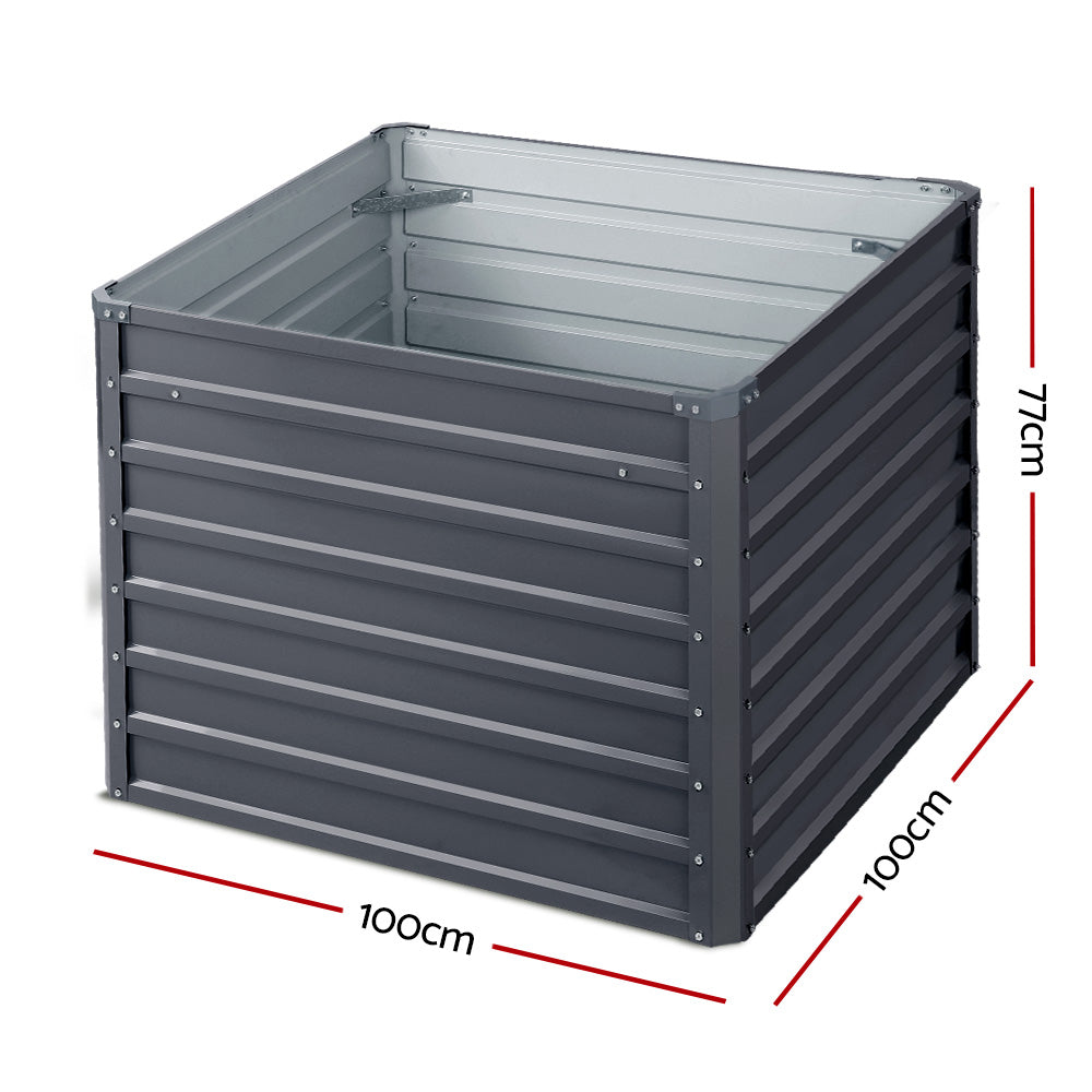 Garden Beds & Planters: Green Fingers 2x Garden Bed 100x100x77cm Planter Box Raised Container Galvanised
