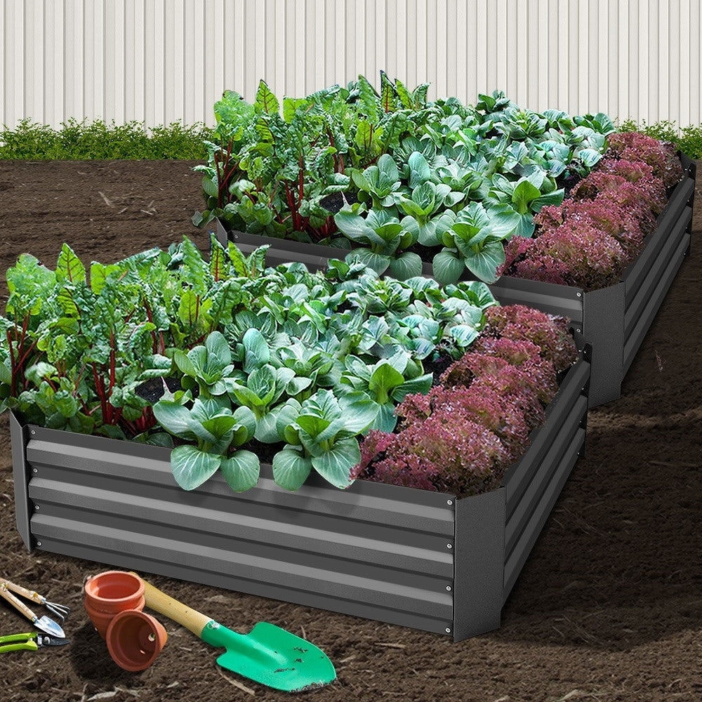 Garden Beds & Planters: Green Fingers 2x Garden Bed 120x90cm Planter Box Raised Container Galvanised Herb