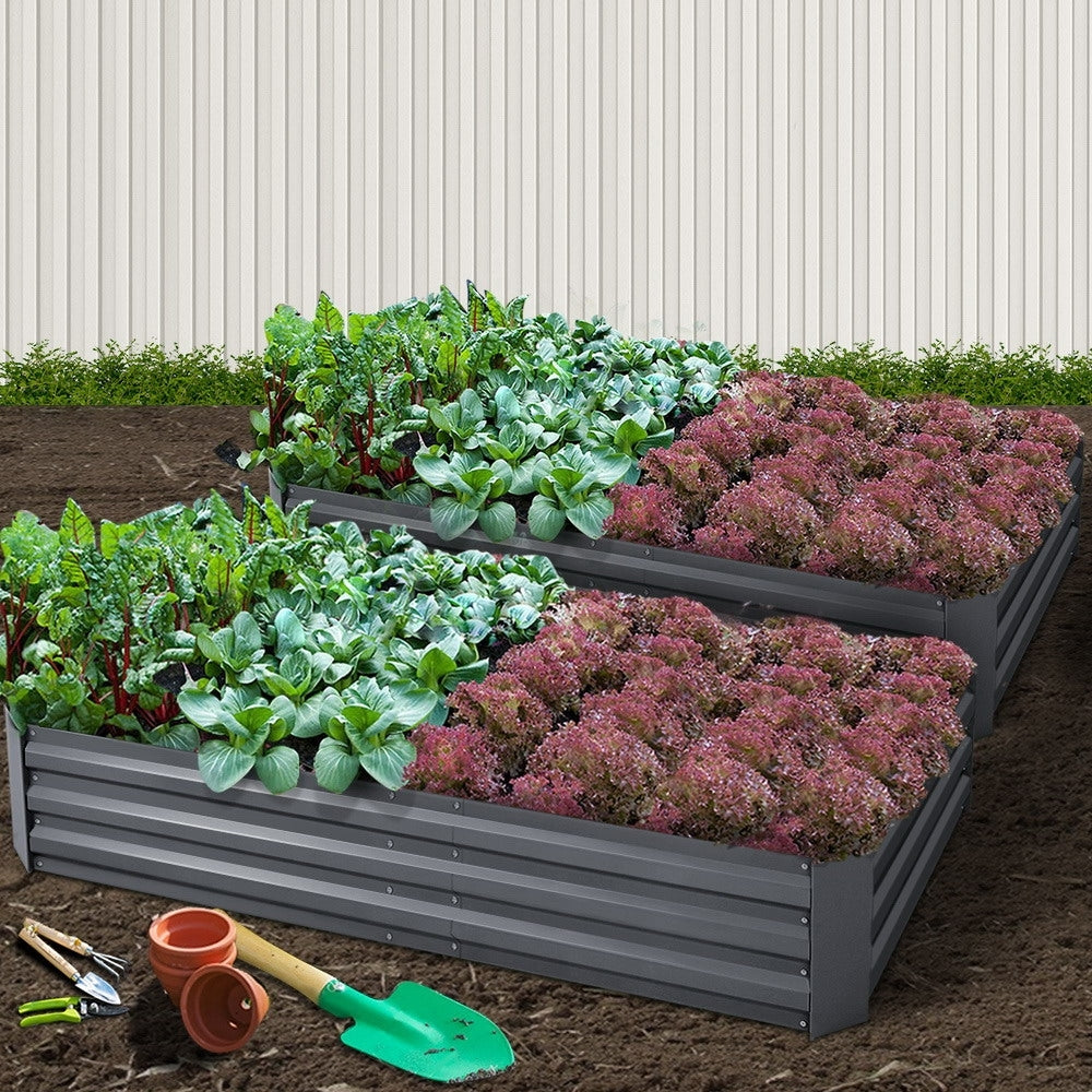 Garden Beds & Planters: Green Fingers 2x Garden Bed 210x90cm Planter Box Raised Container Galvanised Herb