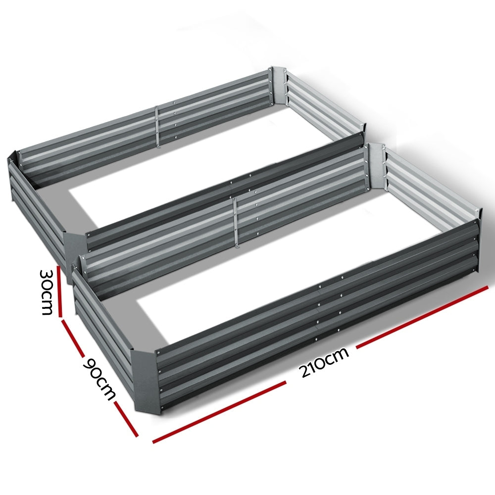 Garden Beds & Planters: Green Fingers 2x Garden Bed 210x90cm Planter Box Raised Container Galvanised Herb