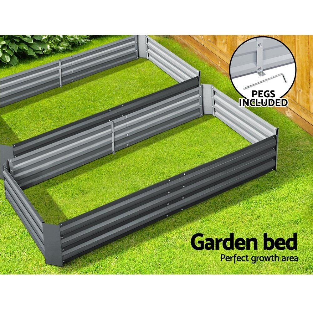 Garden Beds & Planters: Green Fingers 2x Garden Bed 210x90cm Planter Box Raised Container Galvanised Herb
