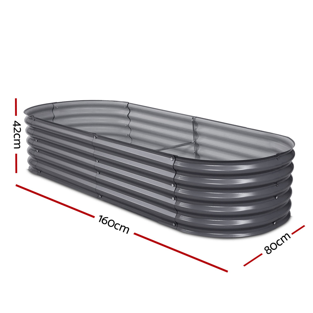 Garden Beds & Planters: Green Fingers Garden Bed 160X80X42cm Oval Planter Box Raised Container Galvanised