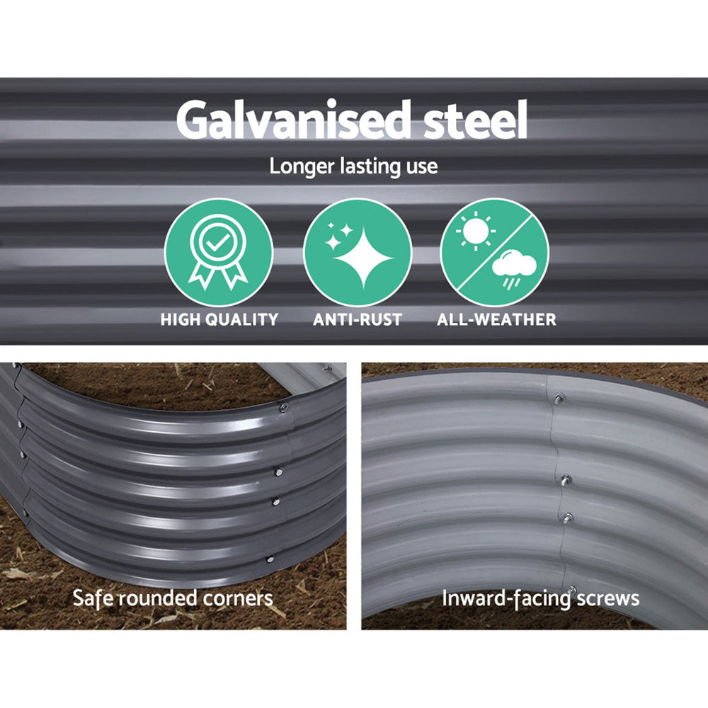 Garden Beds & Planters: Green Fingers Garden Bed 160X80X42cm Oval Planter Box Raised Container Galvanised