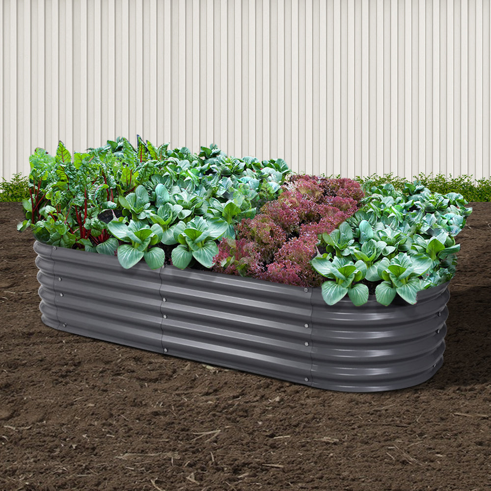 Garden Beds & Planters: Green Fingers Garden Bed 160X80X42cm Oval Planter Box Raised Container Galvanised