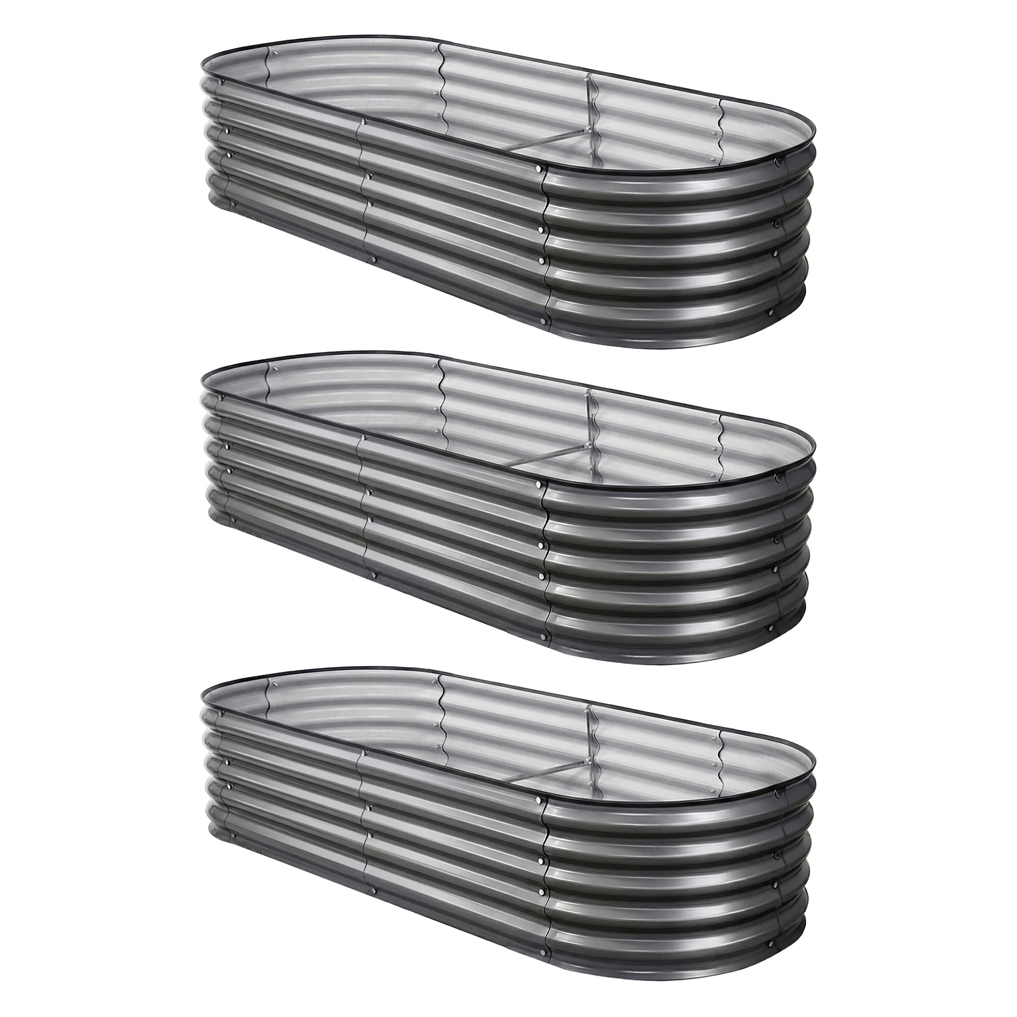 Garden Beds & Planters: Green Fingers 3 Pcs Raised Garden Bed Kit Oval Galvanized Steel Planter Boxes 160x80x42cm, Heavy Duty Metal Elevated Garden Bed for Vegetables Flowers Herbs, with Safety Edging, Gloves & Pegs Included