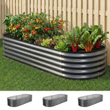 Garden Beds & Planters: Green Fingers 3 Pcs Raised Garden Bed Kit Oval Galvanized Steel Planter Boxes 160x80x42cm, Heavy Duty Metal Elevated Garden Bed for Vegetables Flowers Herbs, with Safety Edging, Gloves & Pegs Included