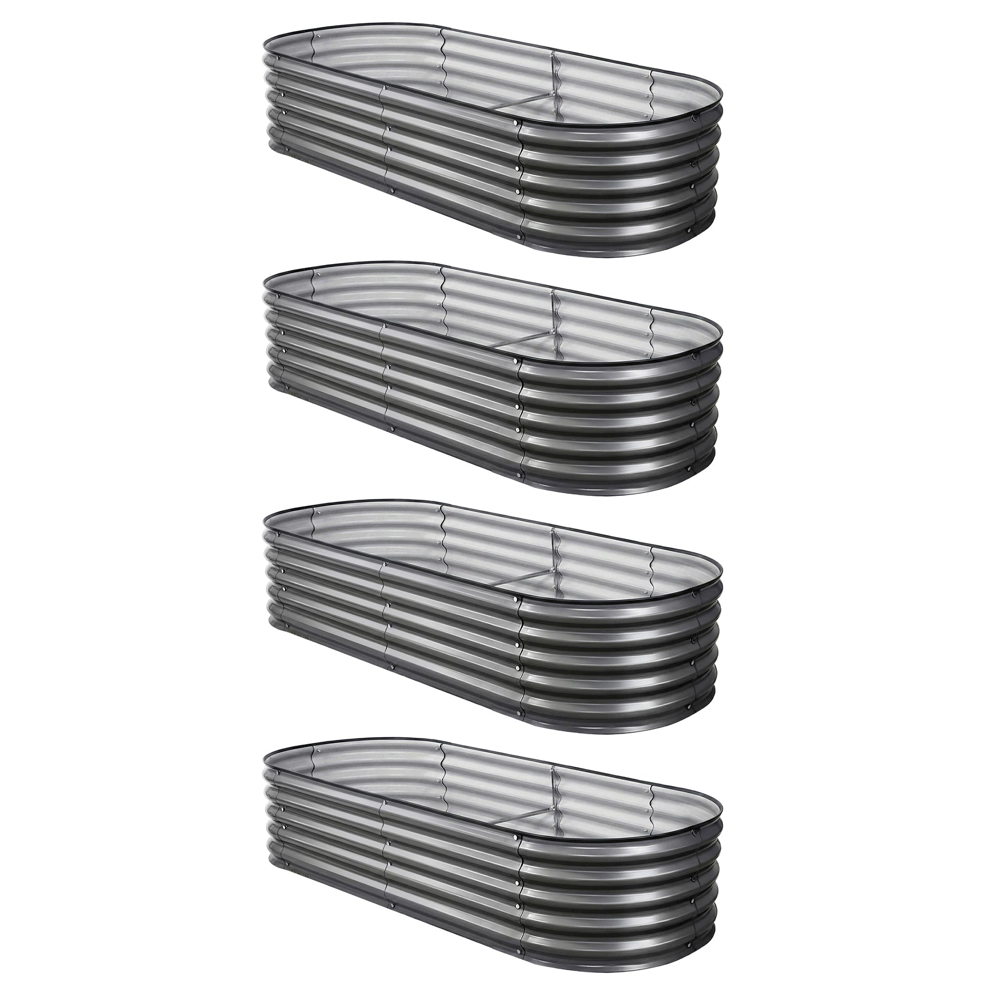 Garden Beds & Planters: Green Fingers 4 Pcs Raised Garden Bed Kit Oval Galvanized Steel Planter Boxes 160x80x42cm, Heavy Duty Metal Elevated Garden Bed for Vegetables Flowers Herbs, with Safety Edging, Gloves & Pegs Included
