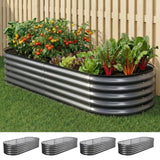 Garden Beds & Planters: Green Fingers 4 Pcs Raised Garden Bed Kit Oval Galvanized Steel Planter Boxes 160x80x42cm, Heavy Duty Metal Elevated Garden Bed for Vegetables Flowers Herbs, with Safety Edging, Gloves & Pegs Included