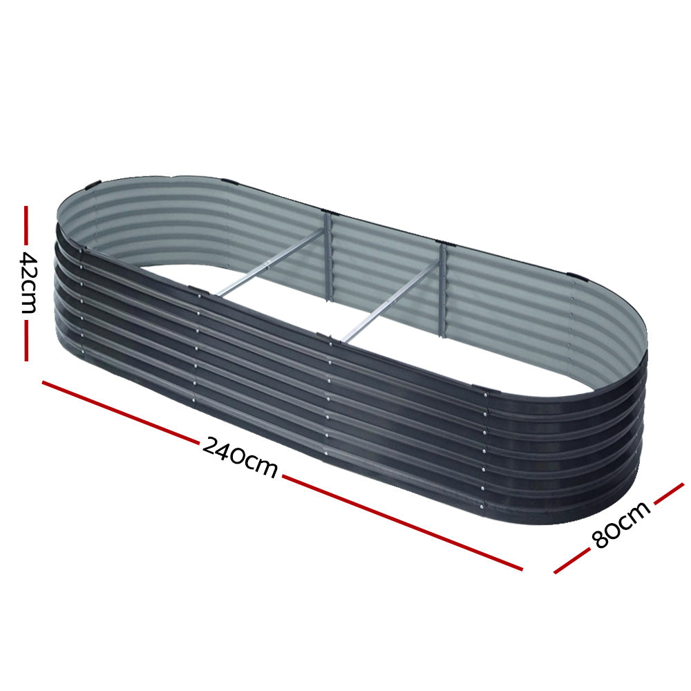Garden Beds & Planters: Green Fingers Garden Bed 240X80X42cm Oval Planter Box Raised Container Galvanised