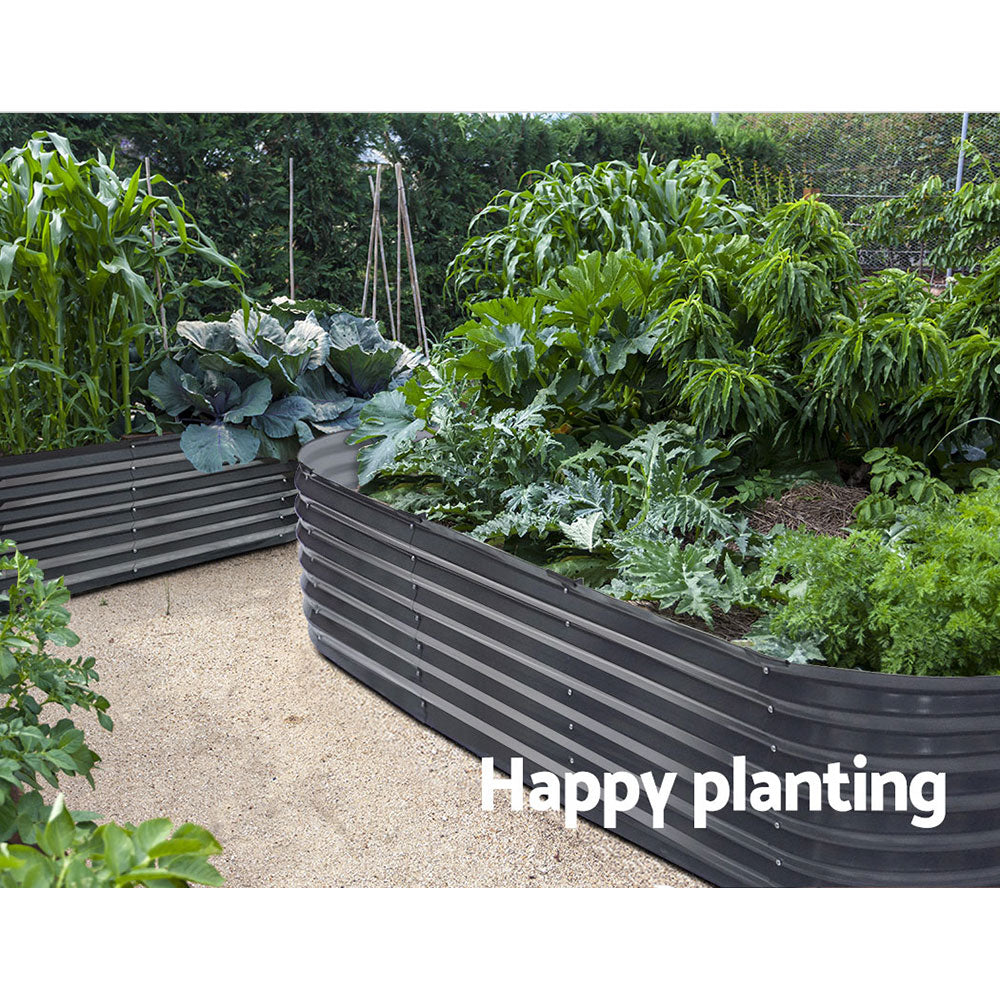 Garden Beds & Planters: Green Fingers Garden Bed 240X80X42cm Oval Planter Box Raised Container Galvanised