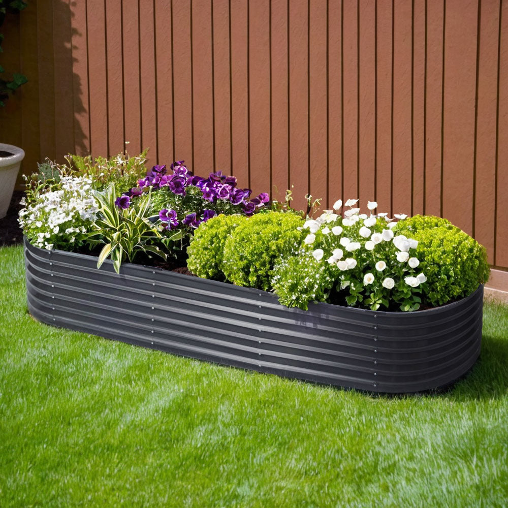Garden Beds & Planters: Green Fingers Garden Bed 240X80X42cm Oval Planter Box Raised Container Galvanised