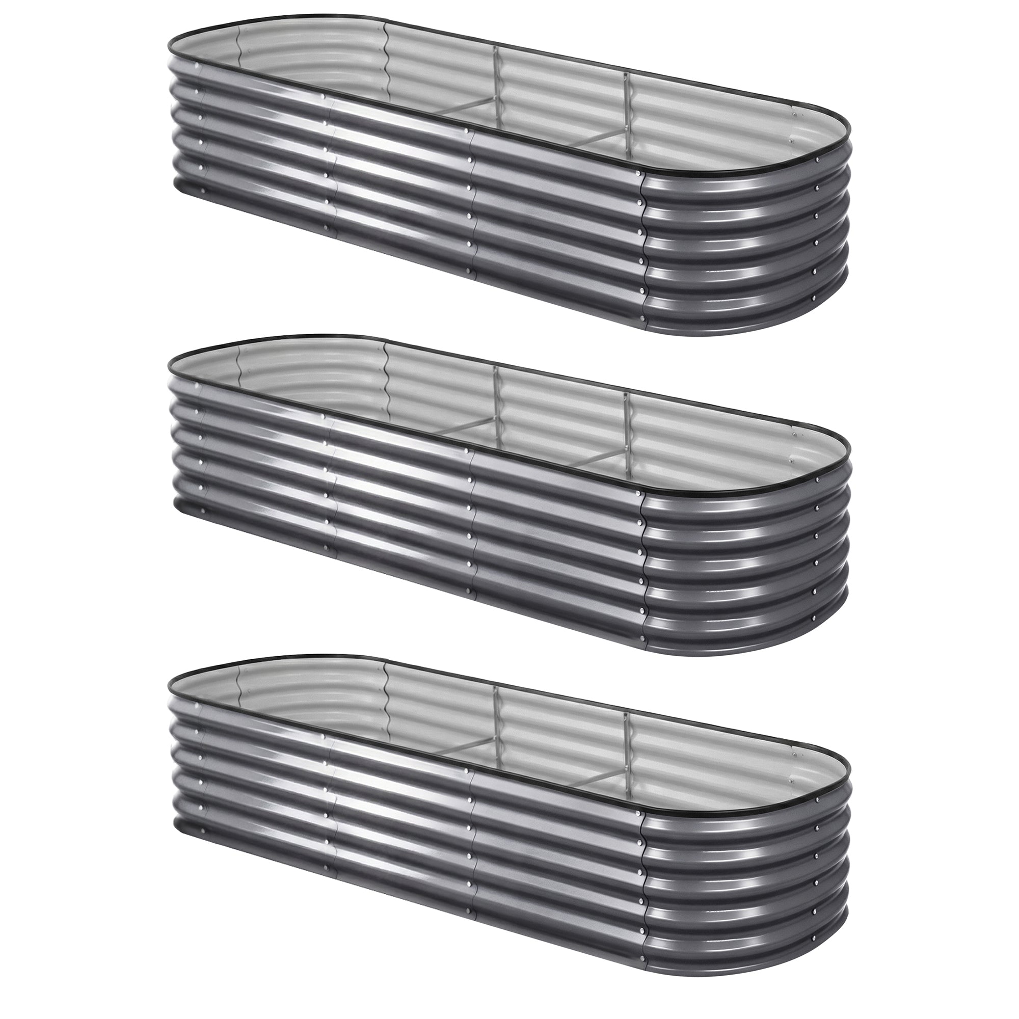 Garden Beds & Planters: Green Fingers 3 Pcs Raised Garden Bed Kit Oval Galvanized Steel Planter Boxes 240x80x42cm, Heavy Duty Metal Elevated Garden Bed for Vegetables Flowers Herbs, with Safety Edging, Gloves & Pegs Included
