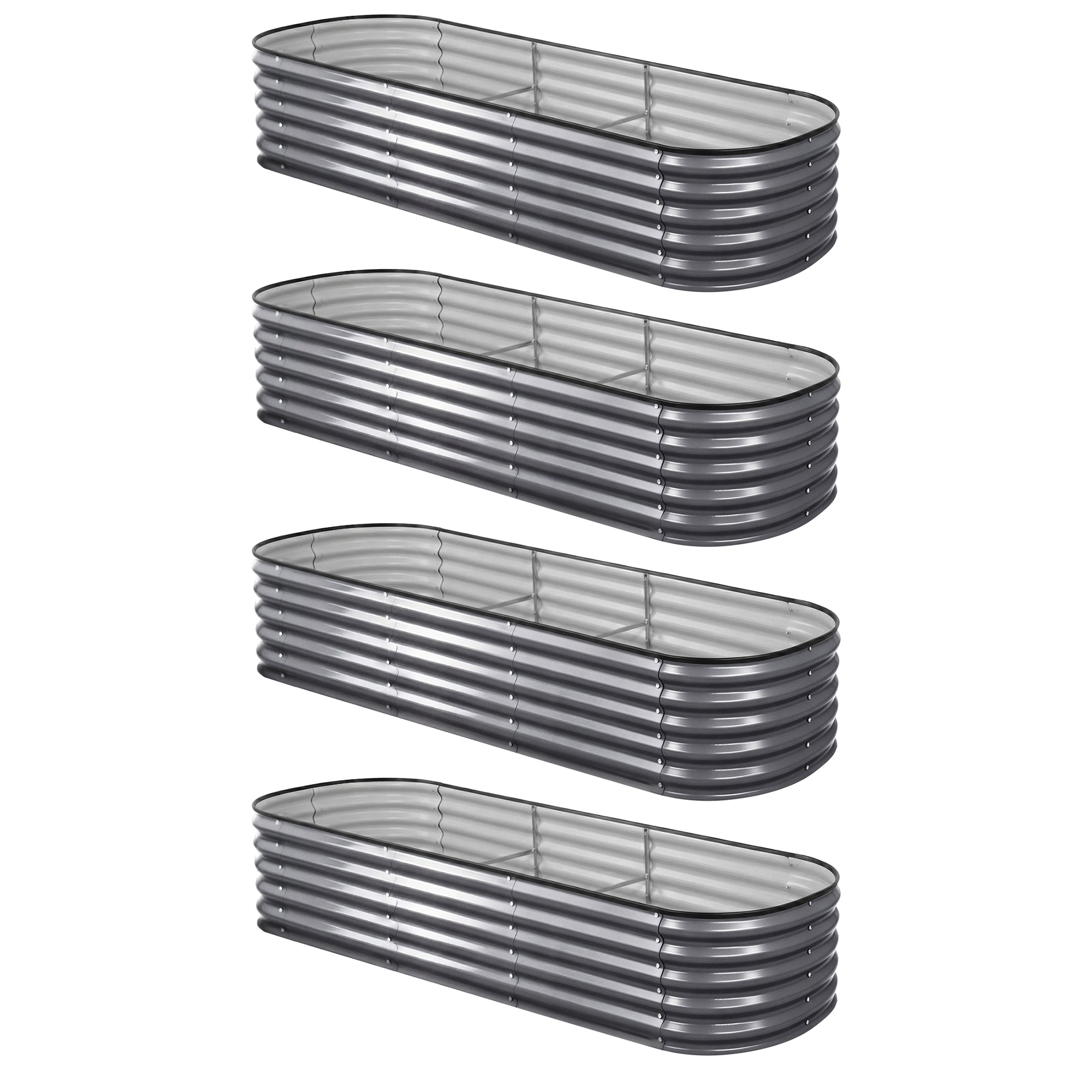 Garden Beds & Planters: Green Fingers 4 Pcs Raised Garden Bed Kit Oval Galvanized Steel Planter Boxes 240x80x42cm, Heavy Duty Metal Elevated Garden Bed for Vegetables Flowers Herbs, with Safety Edging, Gloves & Pegs Included