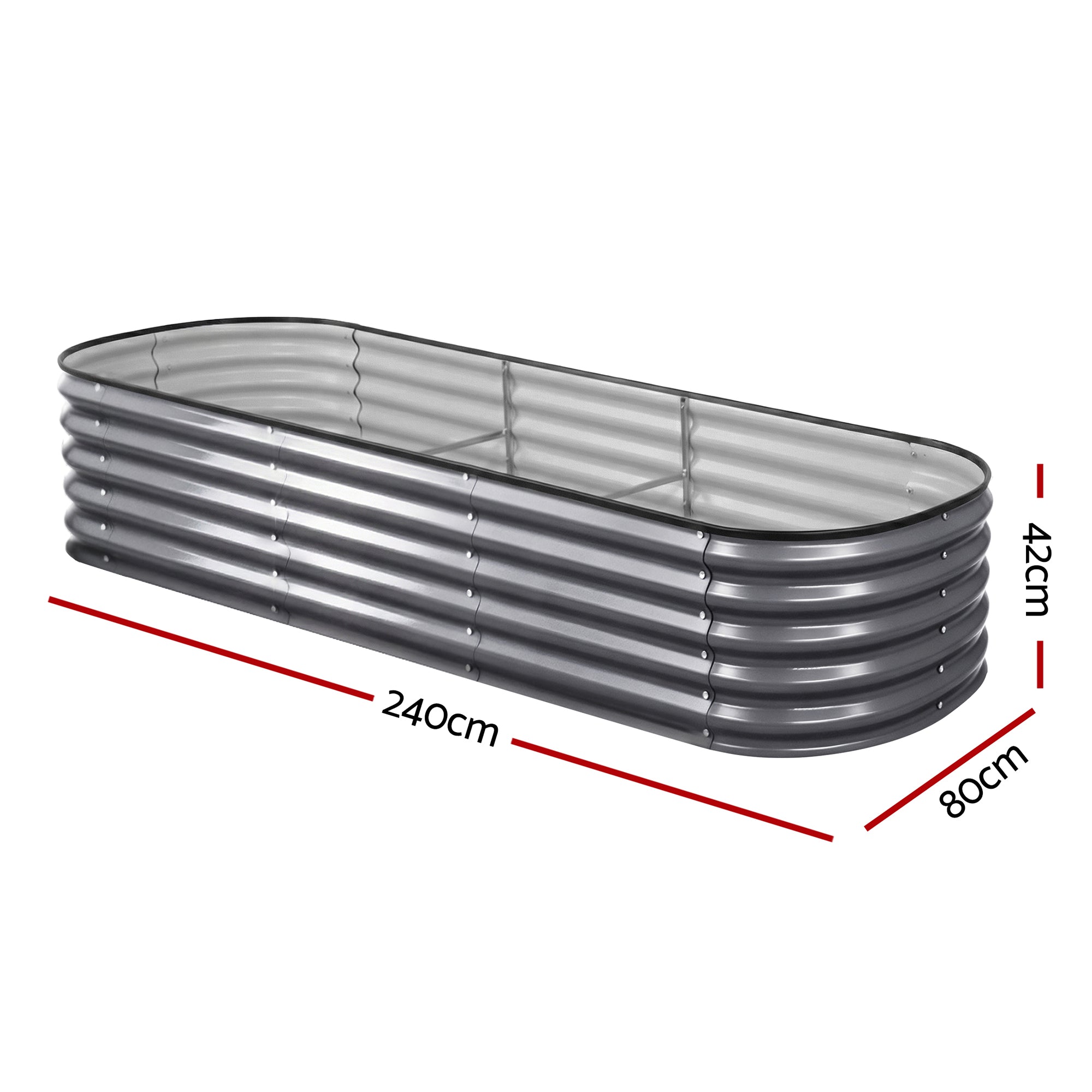 Garden Beds & Planters: Green Fingers 4 Pcs Raised Garden Bed Kit Oval Galvanized Steel Planter Boxes 240x80x42cm, Heavy Duty Metal Elevated Garden Bed for Vegetables Flowers Herbs, with Safety Edging, Gloves & Pegs Included