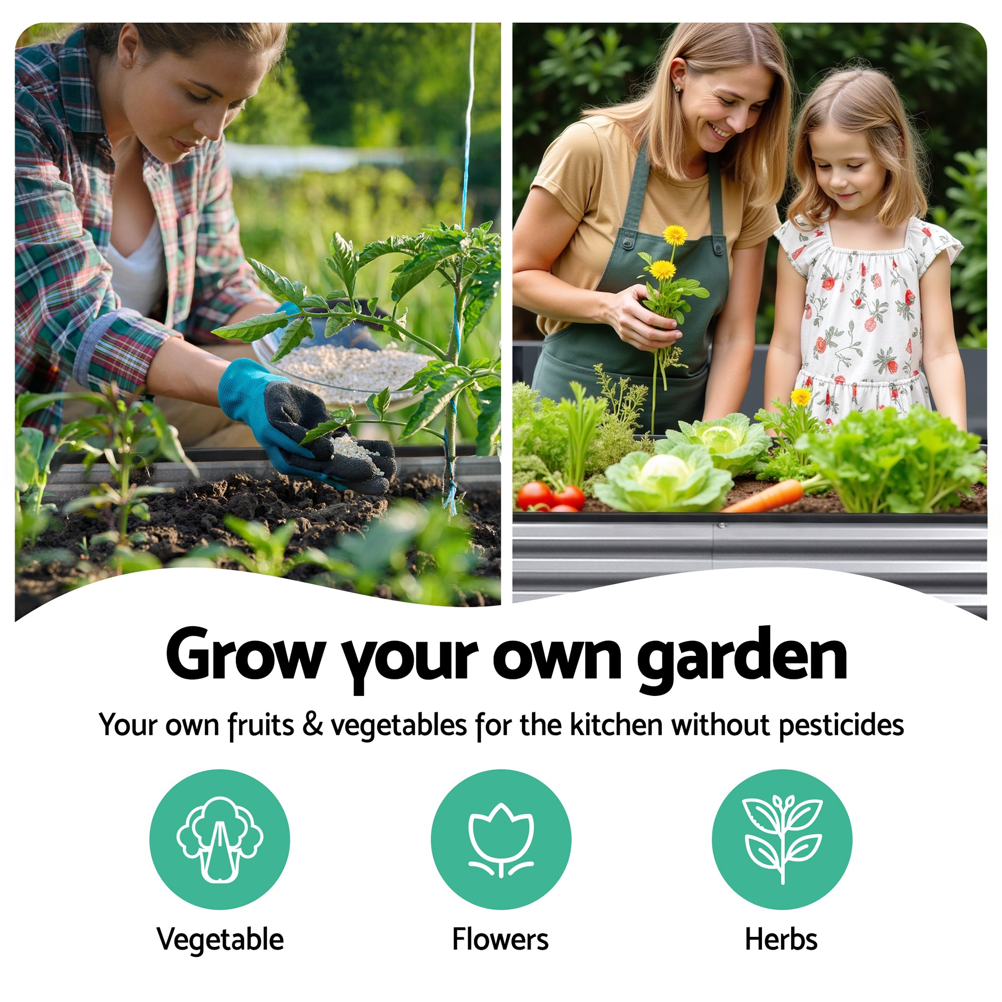 Garden Beds & Planters: Green Fingers 4 Pcs Raised Garden Bed Kit Oval Galvanized Steel Planter Boxes 240x80x42cm, Heavy Duty Metal Elevated Garden Bed for Vegetables Flowers Herbs, with Safety Edging, Gloves & Pegs Included