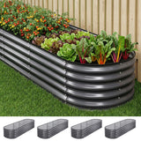 Garden Beds & Planters: Green Fingers 4 Pcs Raised Garden Bed Kit Oval Galvanized Steel Planter Boxes 240x80x42cm, Heavy Duty Metal Elevated Garden Bed for Vegetables Flowers Herbs, with Safety Edging, Gloves & Pegs Included